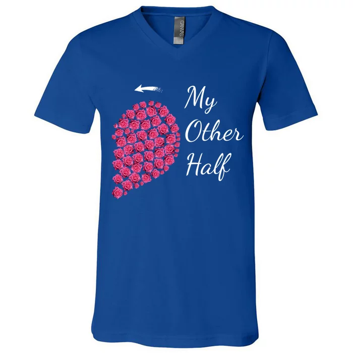 My Other Half Tee Gift Pink Roses Half Heart Valentine Couples Gift V-Neck T-Shirt