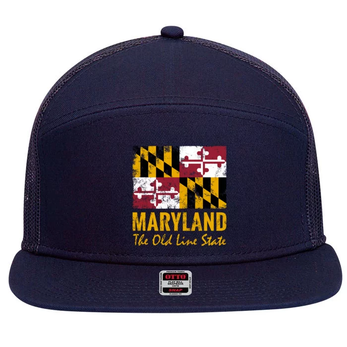 Maryland Old Line State Vintage Flag Funny Gift 7 Panel Mesh Trucker Snapback Hat