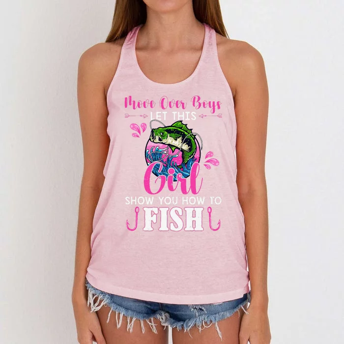 Move Over Let This Girl Show You How To Fish Fishing Women's Knotted Racerback Tank