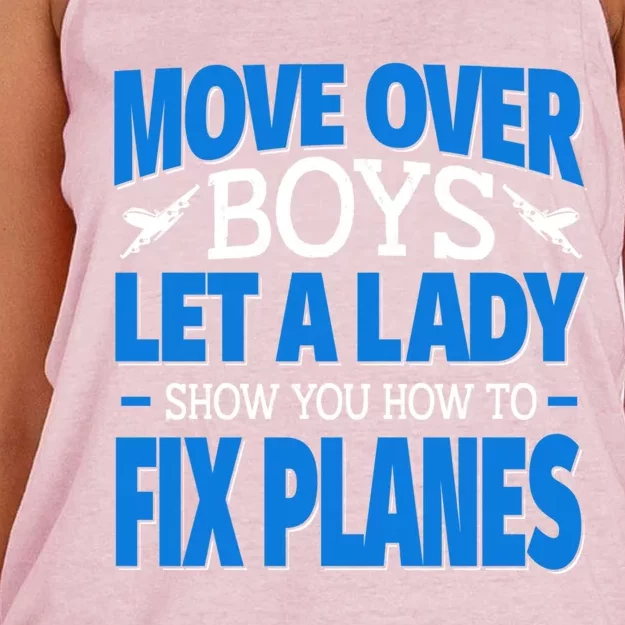 Move Over Lady Airplane Mechanic Funny Gift Women's Knotted Racerback Tank