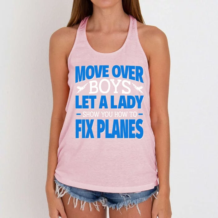 Move Over Lady Airplane Mechanic Funny Gift Women's Knotted Racerback Tank