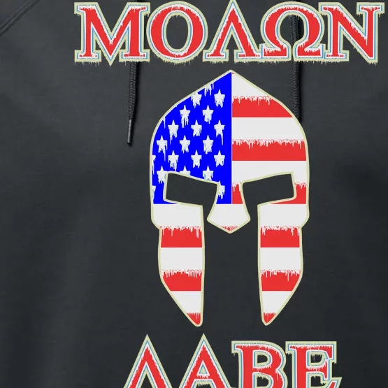 Molon Labe American Flag Spartan Helmet Greek Come and Take Performance Fleece Hoodie