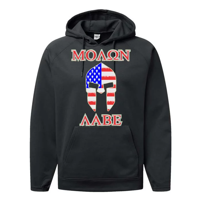 Molon Labe American Flag Spartan Helmet Greek Come and Take Performance Fleece Hoodie