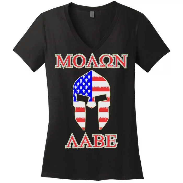 Molon Labe American Flag Spartan Helmet Greek Come and Take Women's V-Neck T-Shirt