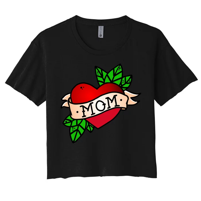 Mom Heart Tattoo Love Women's Crop Top Tee