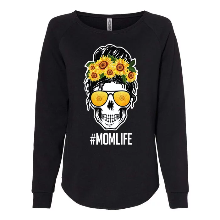 Mom Life Sunflower Skull Womens California Wash Sweatshirt