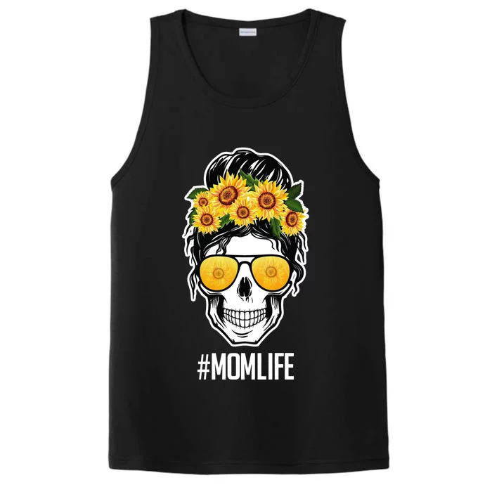 Mom Life Sunflower Skull Performance Tank