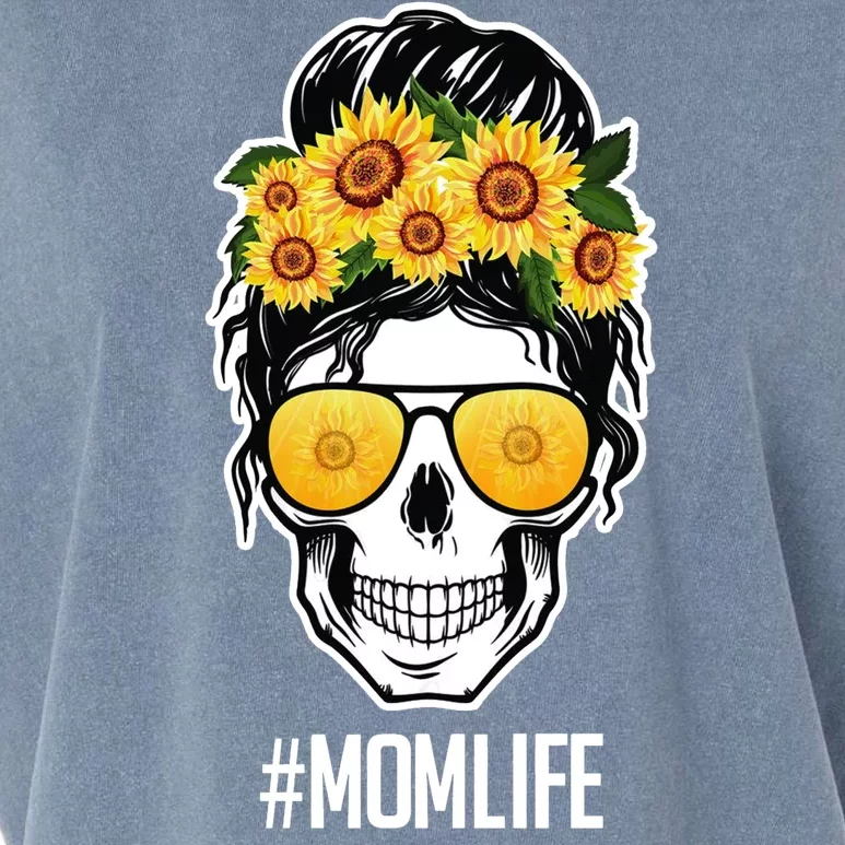 Mom Life Sunflower Skull Garment-Dyed Women's Muscle Tee