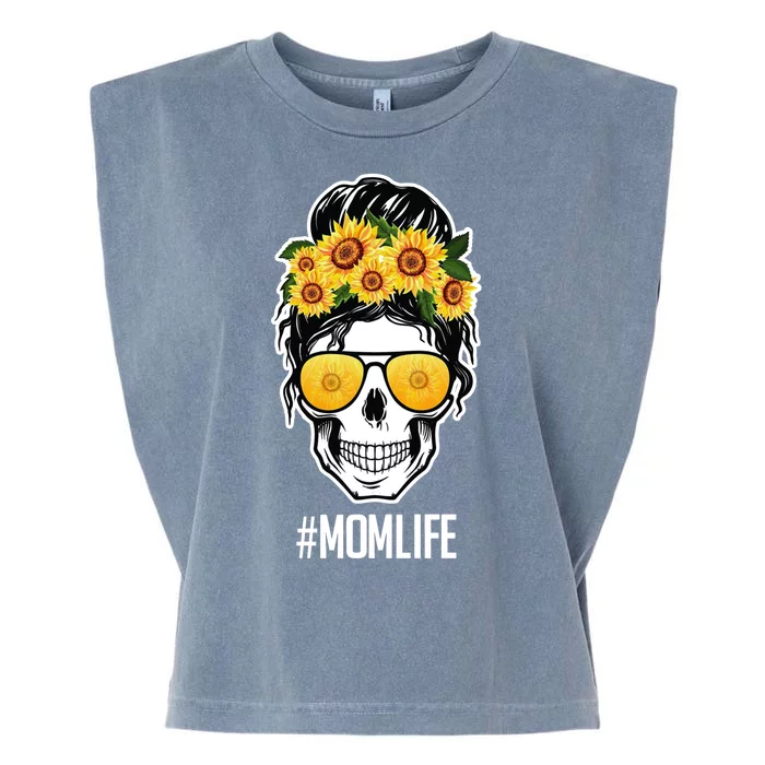 Mom Life Sunflower Skull Garment-Dyed Women's Muscle Tee