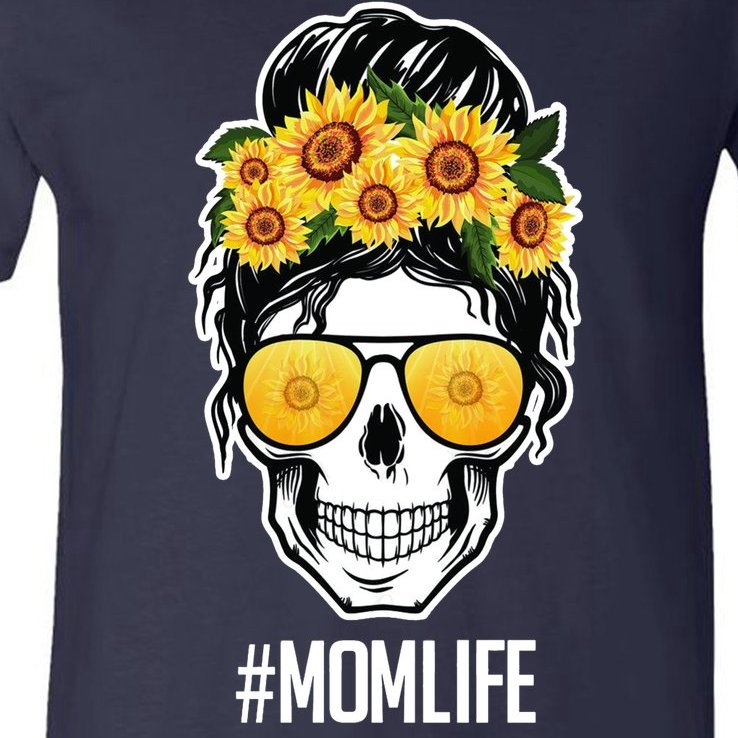 Mom Life Sunflower Skull V-Neck T-Shirt