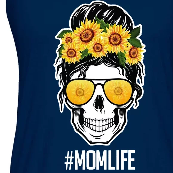 Mom Life Sunflower Skull Ladies Essential Flowy Tank