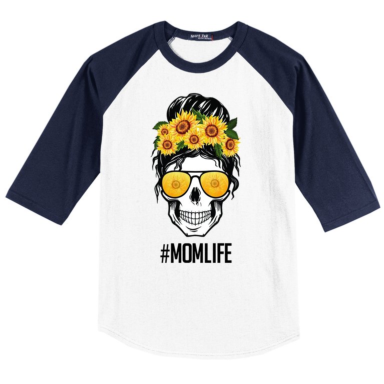 Mom Life Sunflower Skull Baseball Sleeve Shirt