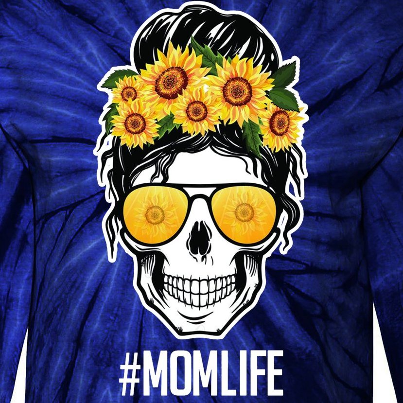 Mom Life Sunflower Skull Tie-Dye Long Sleeve Shirt