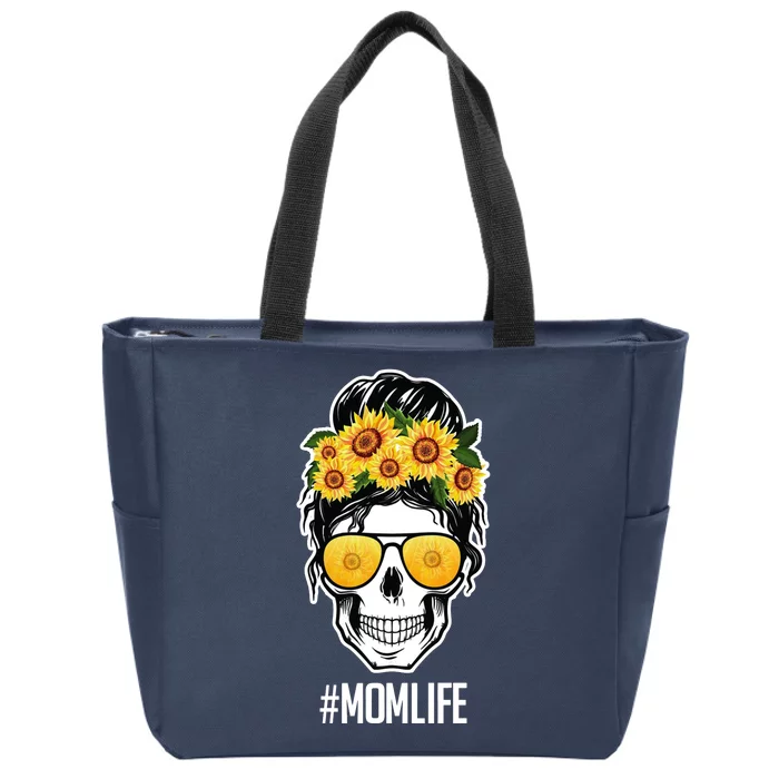 Mom Life Sunflower Skull Zip Tote Bag