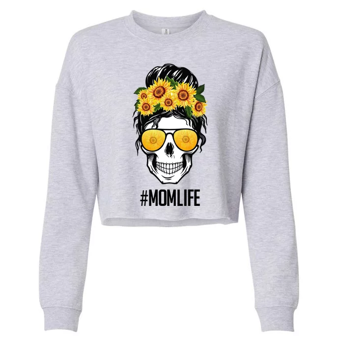 Mom Life Sunflower Skull Cropped Pullover Crew