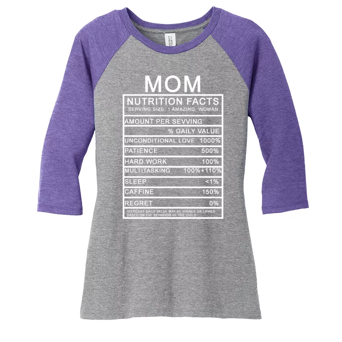 Mom Nutritional Facts Funny Women's Tri-Blend 3/4-Sleeve Raglan Shirt