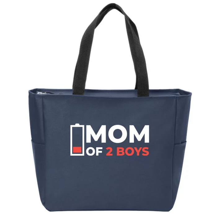 Mom Of 2 Boys Low Battery Zip Tote Bag