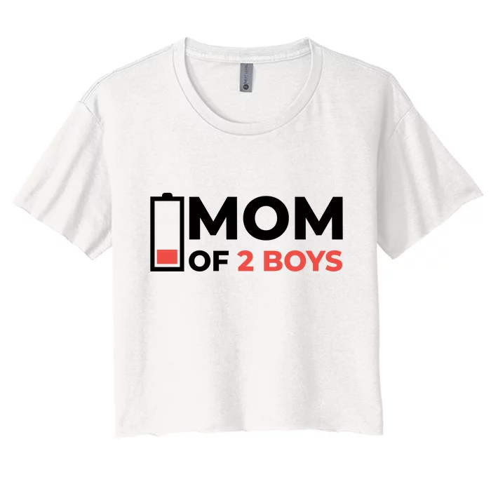 Mom Of 2 Boys Low Battery Women's Crop Top Tee