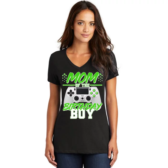 Mom Of Birthday Boy Video Gamer Women's V-Neck T-Shirt