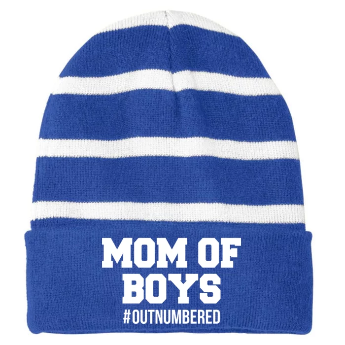 Mom of Boys Hashtag Out Numbered Striped Beanie with Solid Band