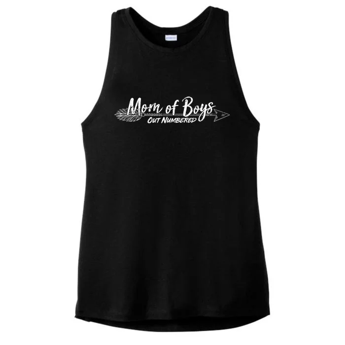 Mom Of Boys Outnumbered Ladies Tri-Blend Wicking Tank