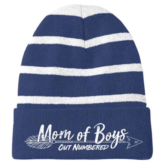 Mom Of Boys Outnumbered Striped Beanie with Solid Band