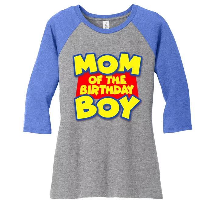 Mom of the Birthday Boy Spoof Toy Logo Women's Tri-Blend 3/4-Sleeve Raglan Shirt