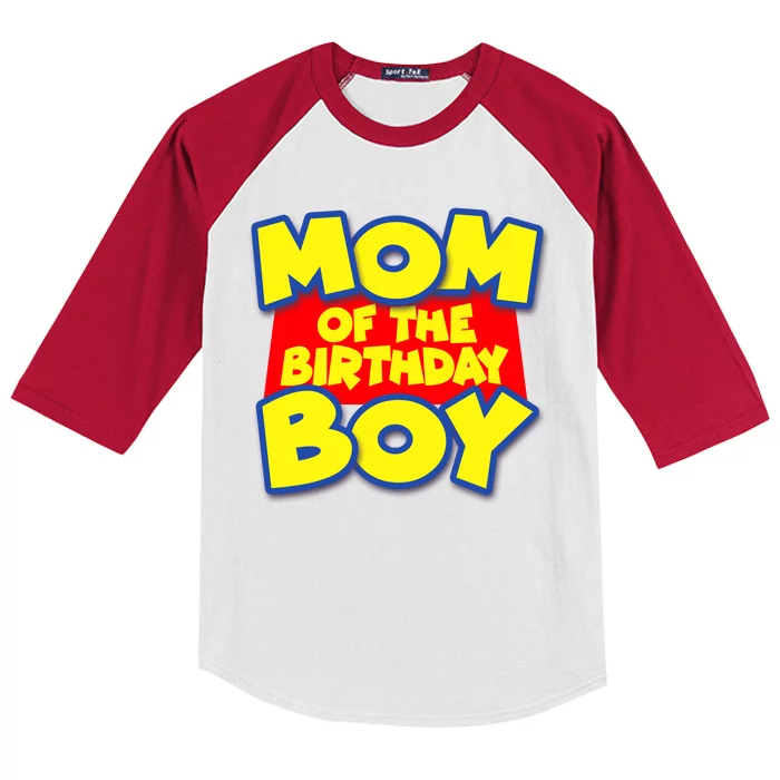 Mom of the Birthday Boy Spoof Toy Logo Kids Colorblock Raglan Jersey