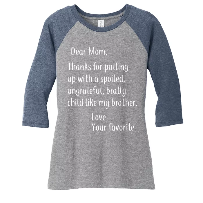 Mom Thanks For Putting Up With My Brother Women's Tri-Blend 3/4-Sleeve Raglan Shirt