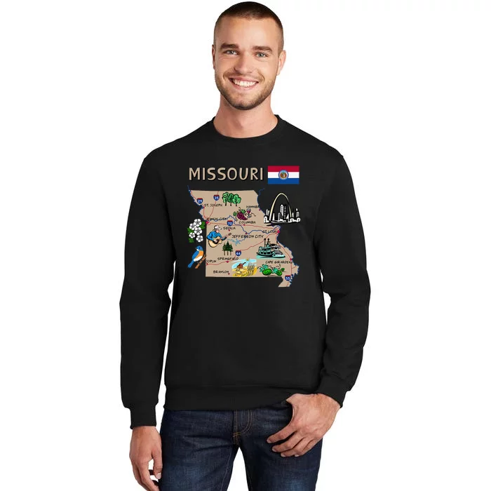 Map of Missouri Landmarks major cities roads flag Sweatshirt