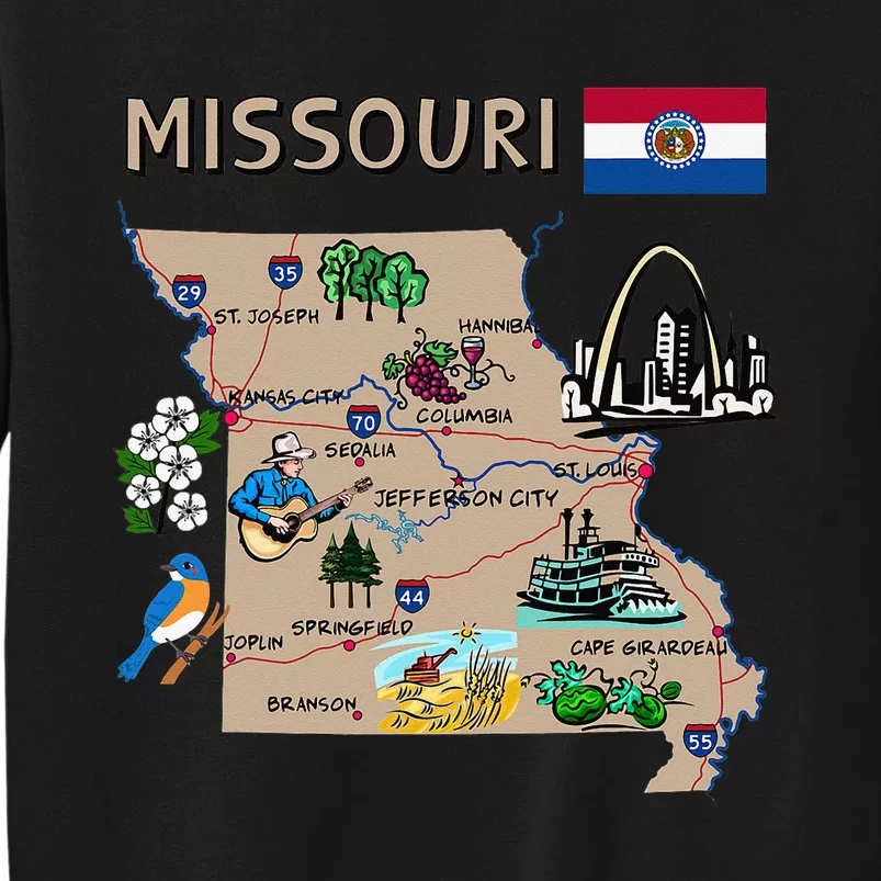 Map of Missouri Landmarks major cities roads flag Sweatshirt