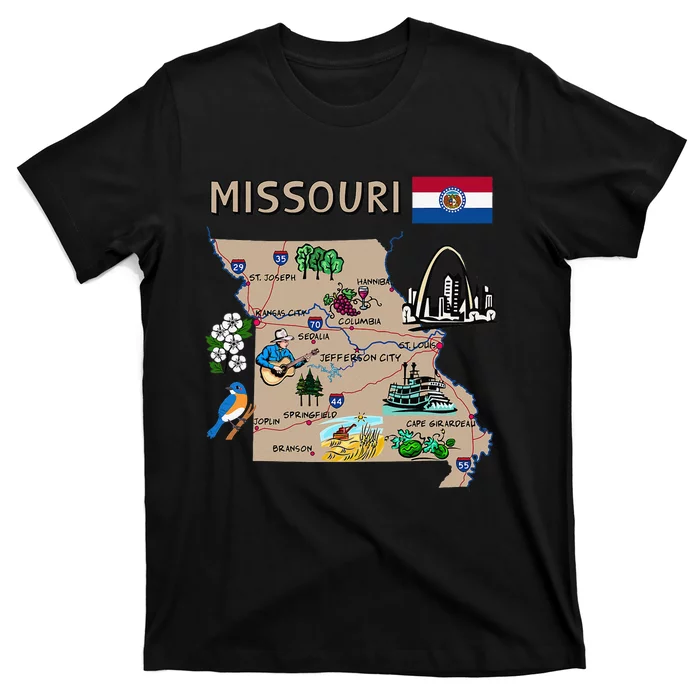 Map of Missouri Landmarks major cities roads flag T-Shirt