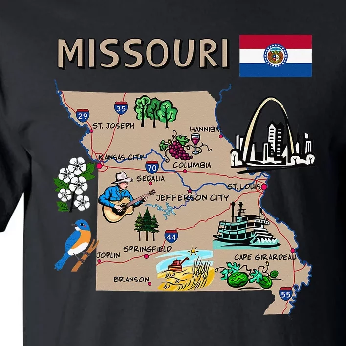 Map of Missouri Landmarks major cities roads flag Tall T-Shirt