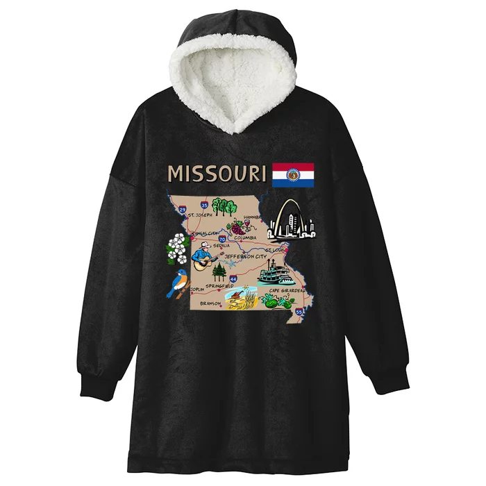 Map of Missouri Landmarks major cities roads flag Hooded Wearable Blanket