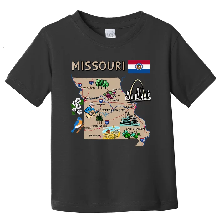 Map of Missouri Landmarks major cities roads flag Toddler T-Shirt