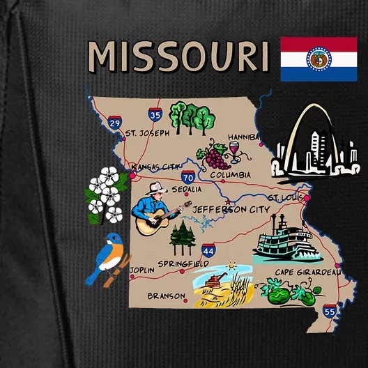 Map Of Missouri Landmarks Major Cities Roads Flag City Backpack