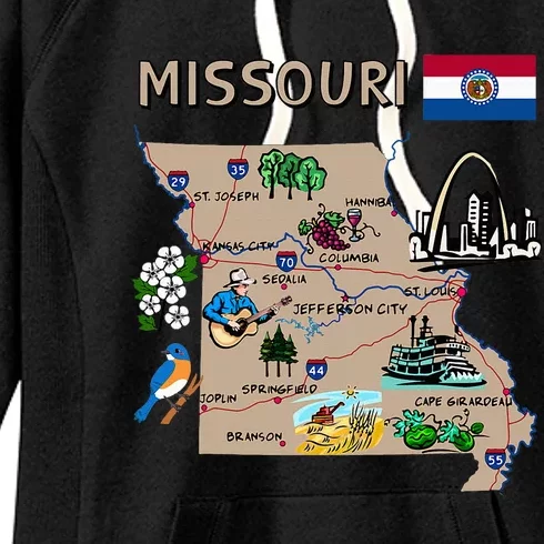 Map Of Missouri Landmarks Major Cities Roads Flag Women's Fleece Hoodie