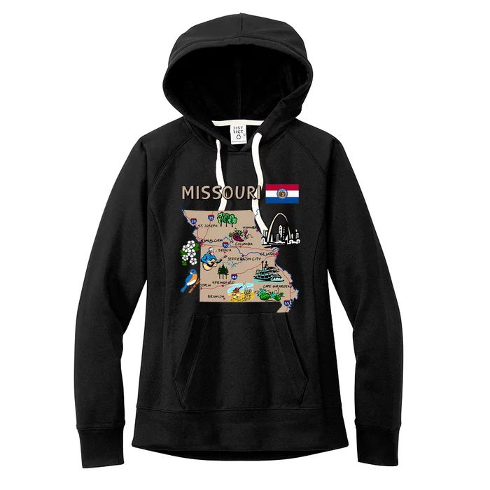 Map Of Missouri Landmarks Major Cities Roads Flag Women's Fleece Hoodie