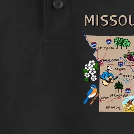 Map Of Missouri Landmarks Major Cities Roads Flag Dry Zone Grid Performance Polo