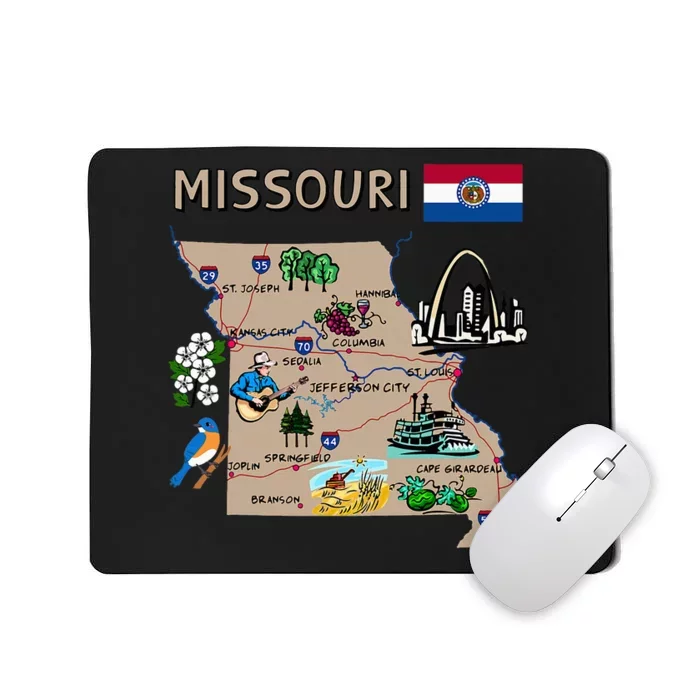 Map Of Missouri Landmarks Major Cities Roads Flag Mousepad