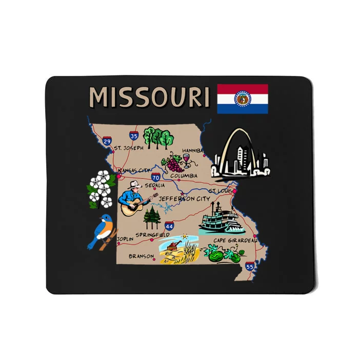 Map Of Missouri Landmarks Major Cities Roads Flag Mousepad