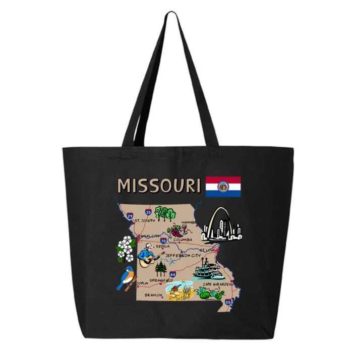 Map Of Missouri Landmarks Major Cities Roads Flag 25L Jumbo Tote