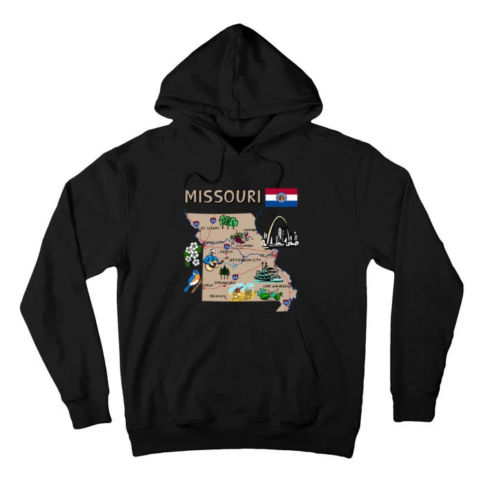 Map Of Missouri Landmarks Major Cities Roads Flag Tall Hoodie