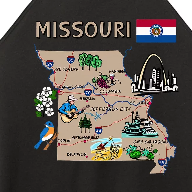 Map Of Missouri Landmarks Major Cities Roads Flag Women’s Perfect Tri Rocker Tank