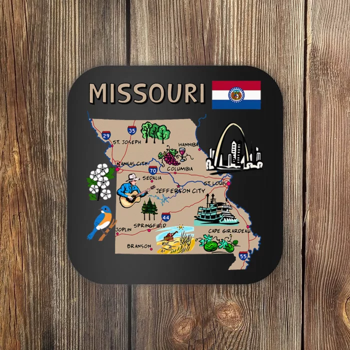 Map Of Missouri Landmarks Major Cities Roads Flag Coaster