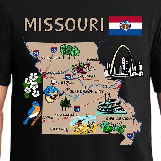 Map Of Missouri Landmarks Major Cities Roads Flag Pajama Set