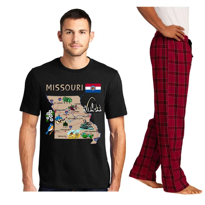 Map Of Missouri Landmarks Major Cities Roads Flag Pajama Set