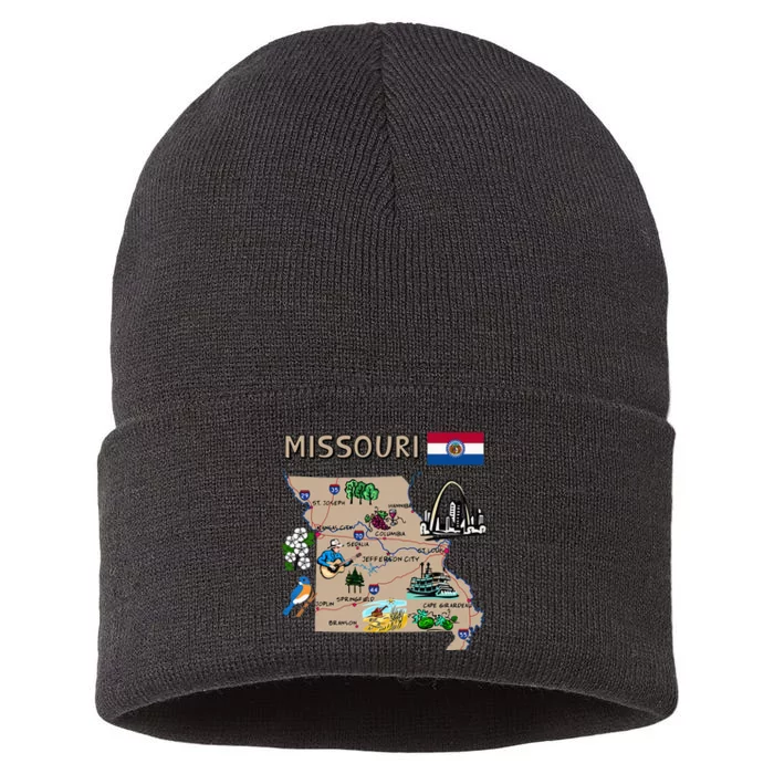 Map Of Missouri Landmarks Major Cities Roads Flag Sustainable Knit Beanie