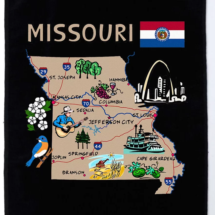 Map Of Missouri Landmarks Major Cities Roads Flag Platinum Collection Golf Towel