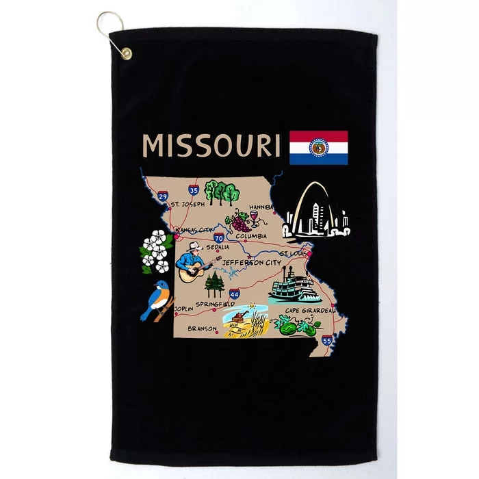 Map Of Missouri Landmarks Major Cities Roads Flag Platinum Collection Golf Towel